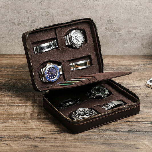Genuine Leather 4 Slot Watch Box
